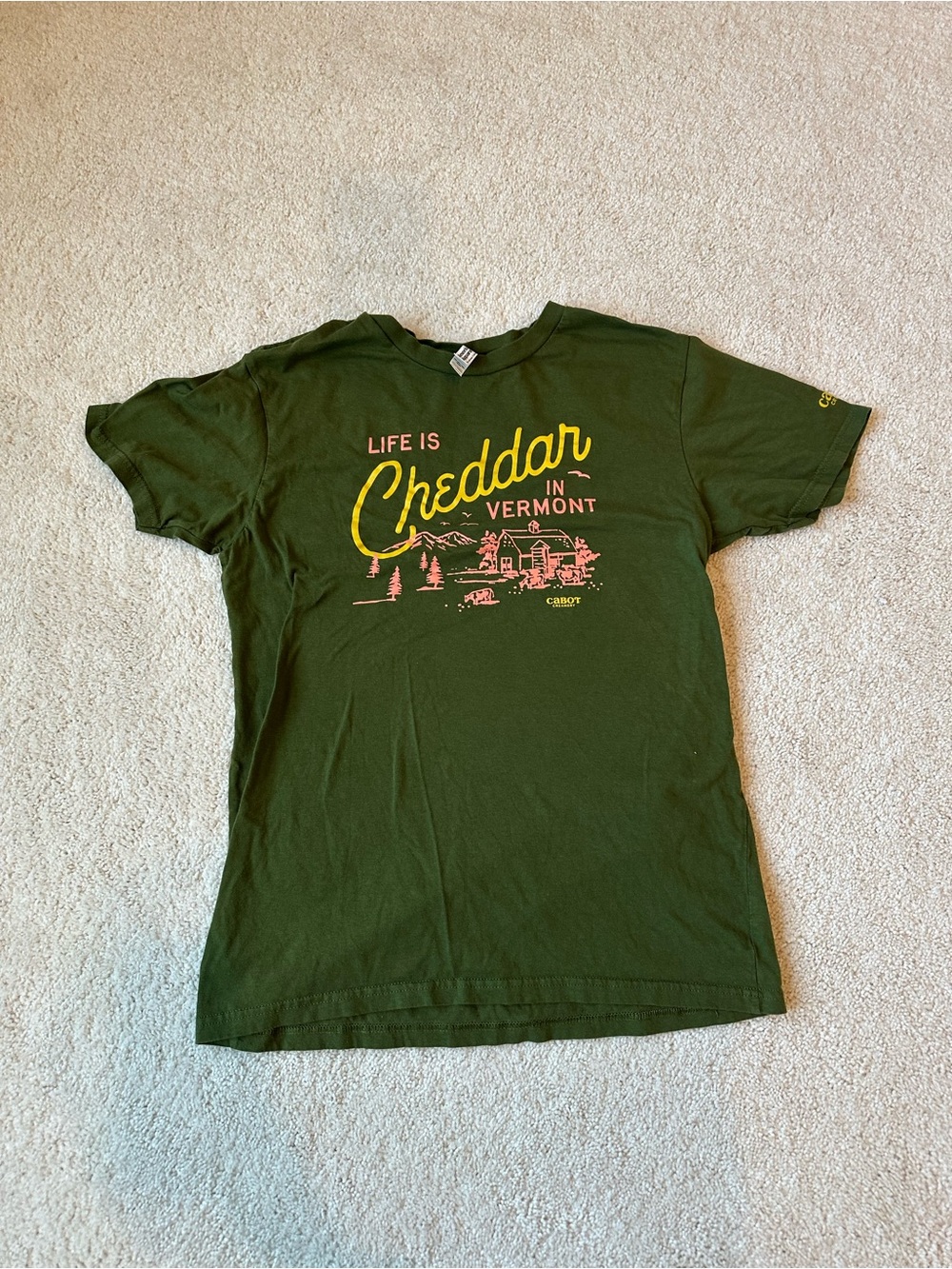 American Apparel Green 'Life is Cheddar in Vermont' Graphic Tee